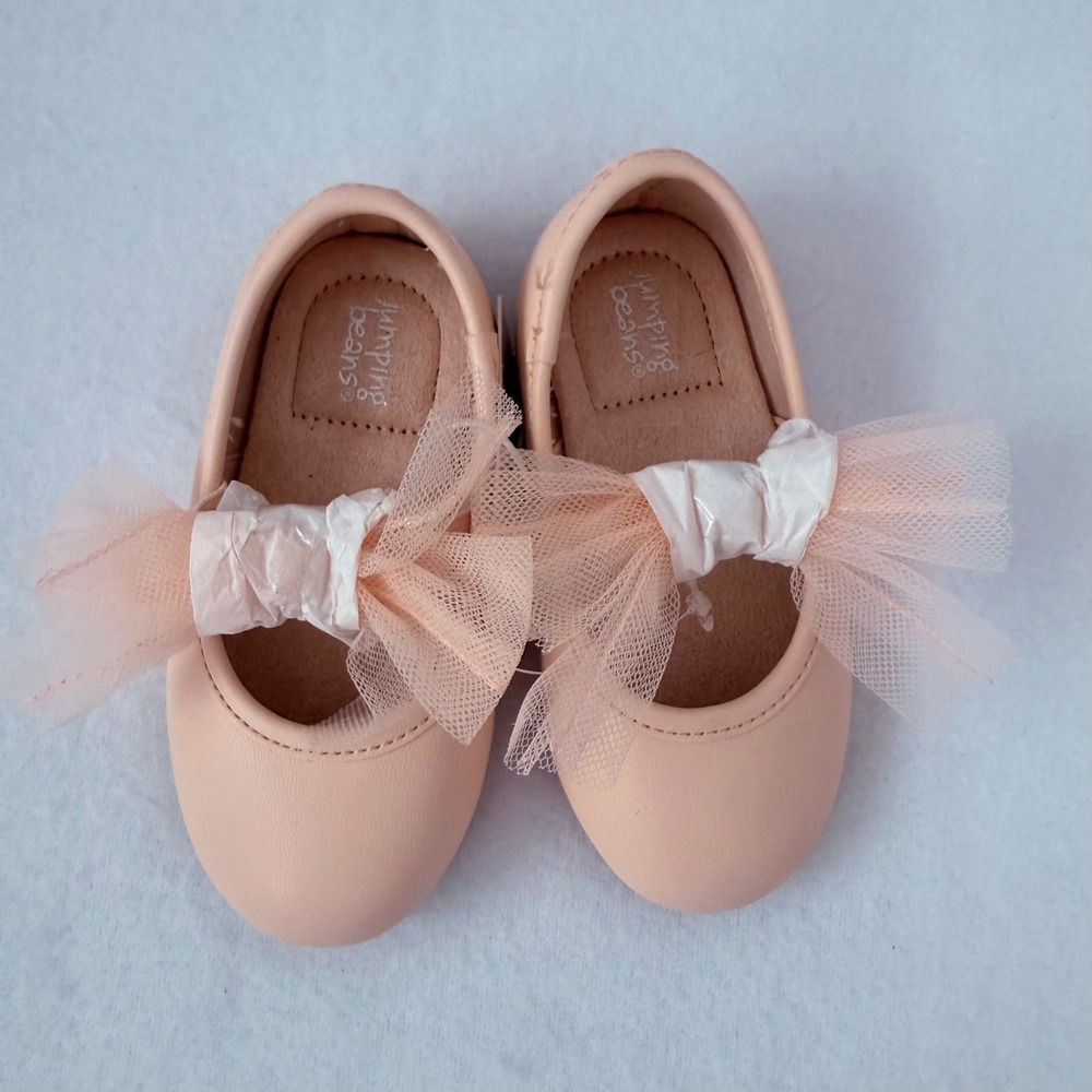 Jumping Beans Toddler Girls Pink Ballet Flats Tulle Bow Memory‎ Foam Size 5 NEW